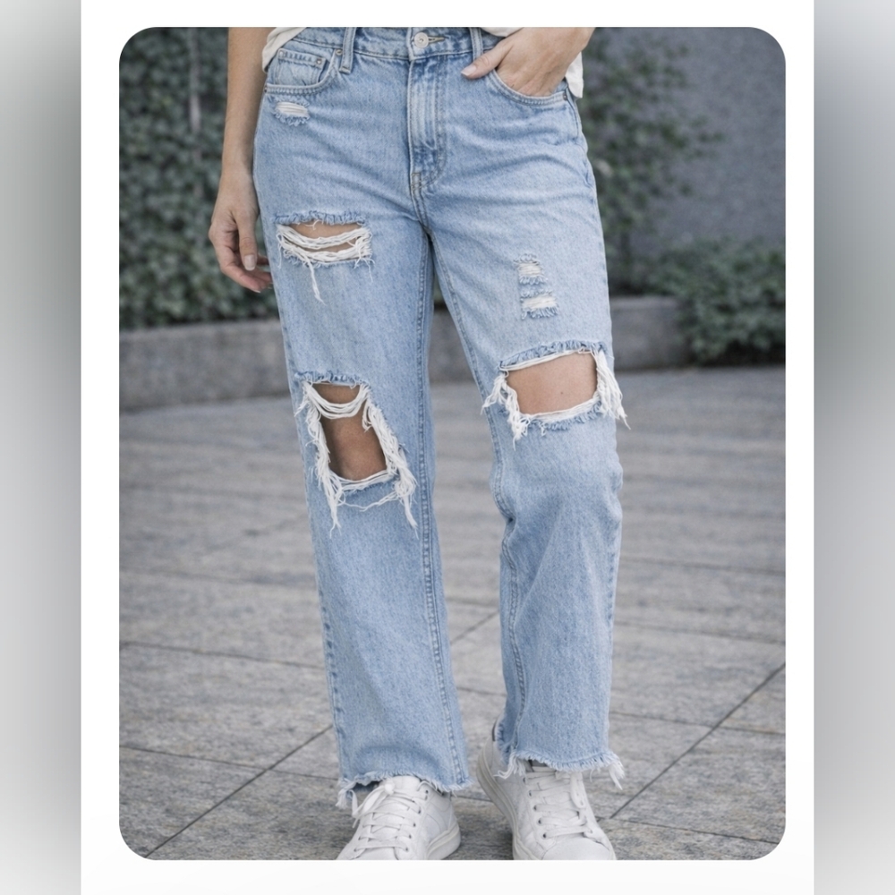 We The Free Free People High Rise Cropped Distressed Jeans Light Wash Size 24